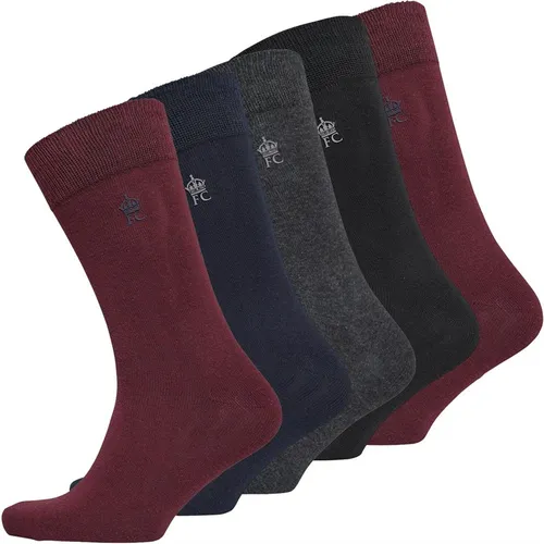 French Connection Mens FC Five Pack Dress Socks Black/Marine/Charcoal/Chateaux/Chateaux Mel