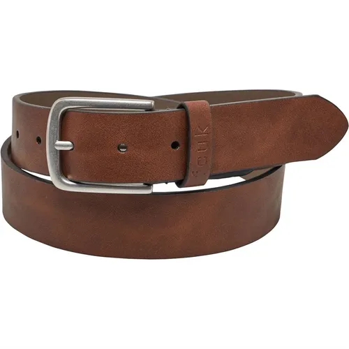 French Connection Mens FCUK Branded Keeper Buckle Belt Brown/Navy