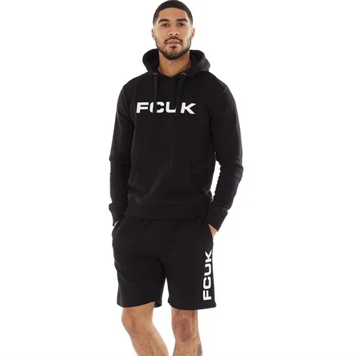 French Connection Mens Fcuk Overhead Hoodie And Short Co-Ord Black/White