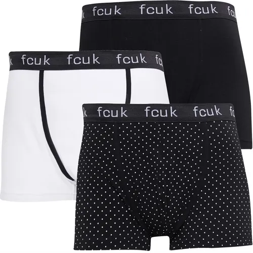 French Connection Mens FCUK Three Pack Boxers Black/White Dot/White