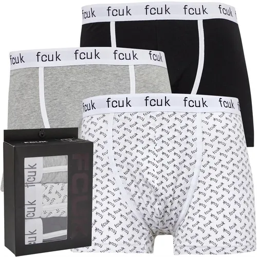 French Connection Mens FCUK Three Pack Boxers FCUK 11 Black/White Print/Light Grey