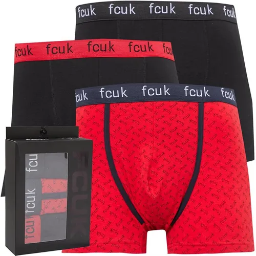 French Connection Mens FCUK Three Pack Boxers FCUK 12 Black/Red Print/Black