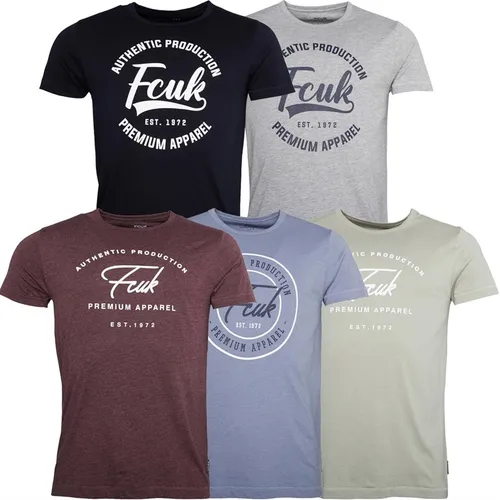 French Connection Mens Five Pack Print T-Shirts Multi 1 - Marine/Light Grey Melange/Chateaux Melange/Light Blue Melange/New Sage