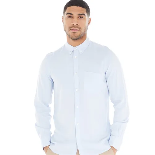 French Connection Mens Long Sleeve Linen Shirt Soft Blue