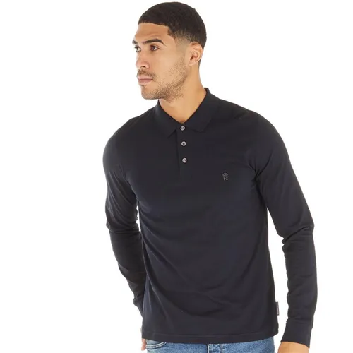 French Connection Mens Long Sleeve Polo Marine/Gunmetal