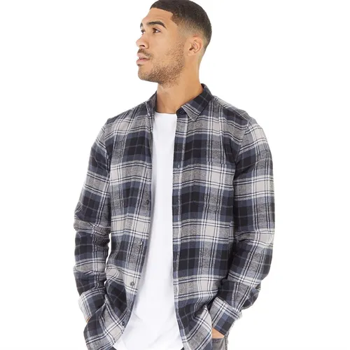 French Connection Mens Multi Flannel Long Sleeve Shirt Grey Multi
