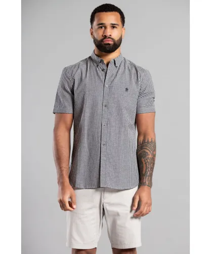 French Connection Mens Navy Cotton Short Sleeve Gingham Shirt