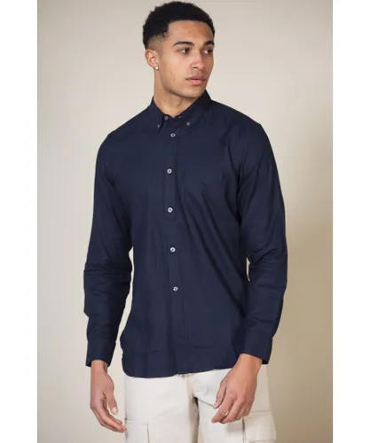 French Connection Mens Navy Long Sleeve Shirt With Linen