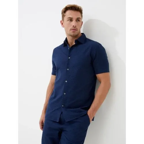 French Connection Mens Navy Seersucker Check Shirt