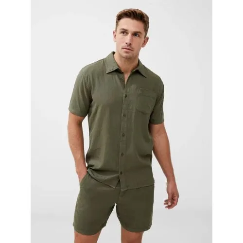 French Connection Mens Olive Short Sleeve Linen Shirt