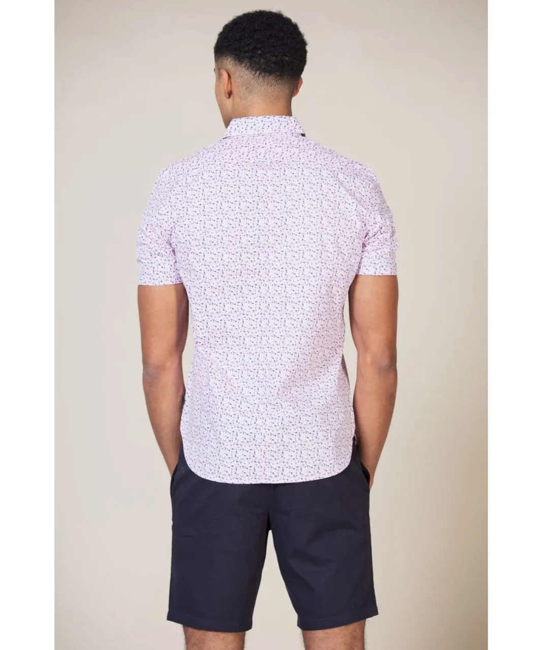French Connection Mens Pink Patterned Cotton Short Sleeve Shirt