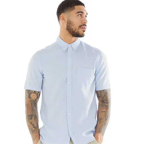 French Connection Mens Short Sleeve Linen Shirt Soft Blue