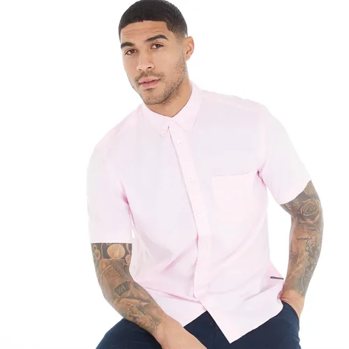 French Connection Mens Short Sleeve Linen Shirt Soft Pink