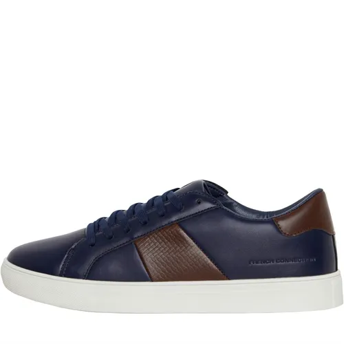 French Connection Mens Side Stripe Trainers Navy/Brown
