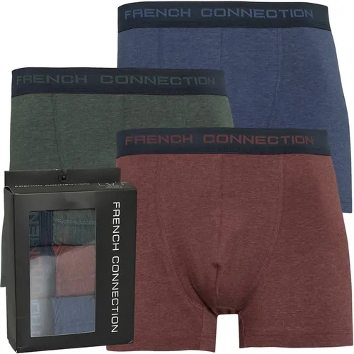French Connection Mens Three Pack Boxers FC30 Mid Blue Melange/Chateaux Mel/Dark Green Mel