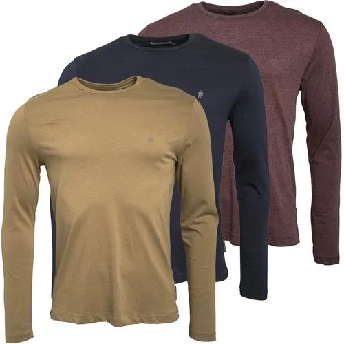 French Connection Mens Three Pack Crew Neck Long Sleeve Tops Multi 4 - Marine/Light Khaki/Chateaux Mel