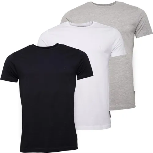 French Connection Mens Three Pack Crew Neck T-Shirts Multi - Marine/White/Light Grey Melange