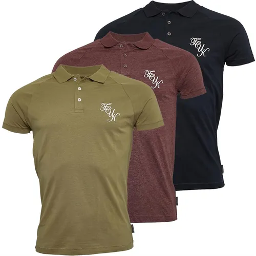 French Connection Mens Three Pack Jersey Polos Multi 2 - Marine/Light Khaki/Chateaux Melange