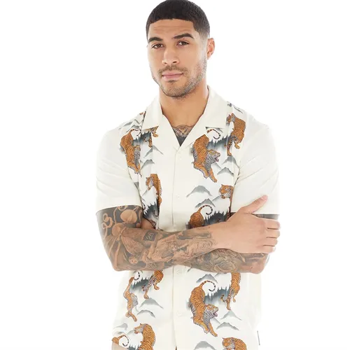 French Connection Mens Tiger Mountain Short Sleeve Shirt Cream