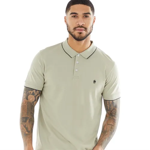 French Connection Mens Tipped Pique Polo New Sage/Marine