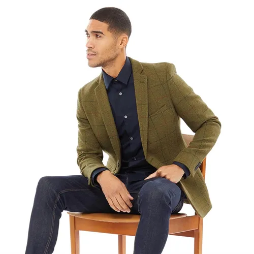 French Connection Mens Tweed Square Blazer Olive