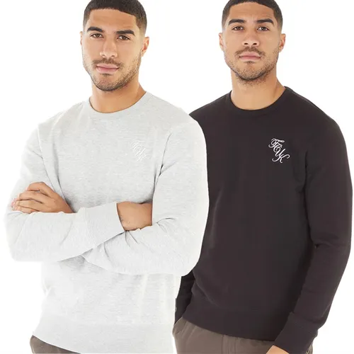French Connection Mens Two Pack Script Sweatshirt Black/White/Light Grey Melange/White