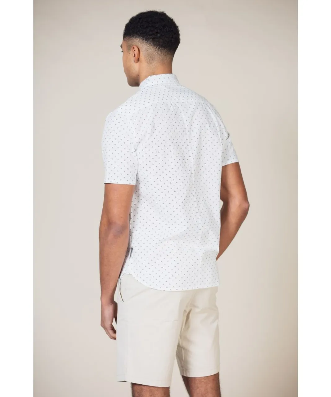 French Connection Mens White Patterned Cotton Short Sleeve Shirt