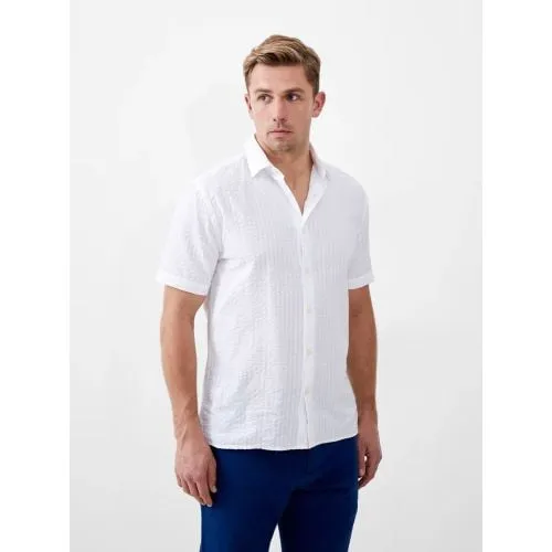 French Connection Mens White Seersucker Check Shirt