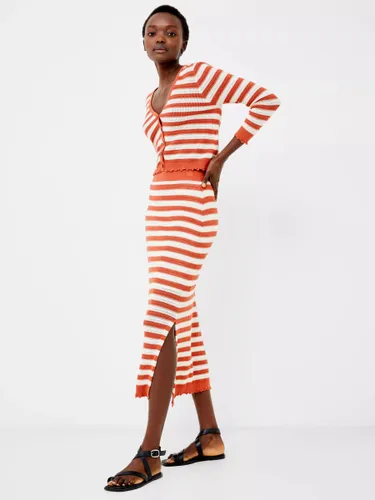 French Connection Nesta Stripe Cotton Bodycon Midi Skirt, Rosewood/Cream - Rosewood/Cream - Female