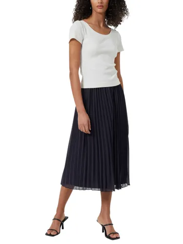 French Connection Pleated Solid Midi Skirt, Utility Blue - Utility Blue - Female