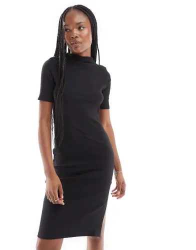 French Connection ribbed jersey turtle neck dress in black