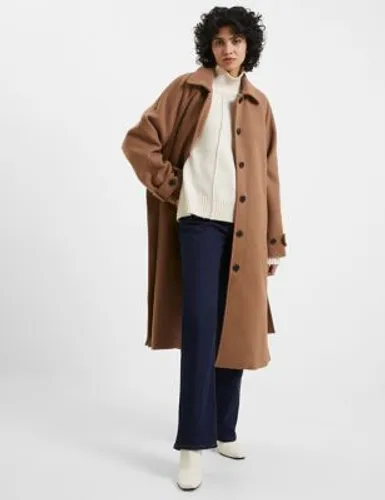 French Connection Womens Belted Collared Longline Coat with Wool - M - Brown, Brown