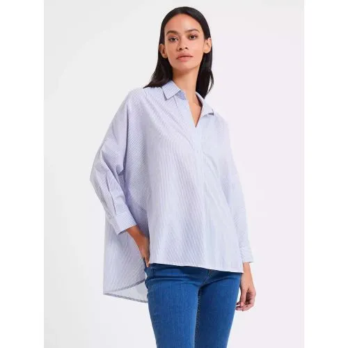 French Connection Womens Blue White Rhodes Poplin Stripe Long Sleeve Shirt