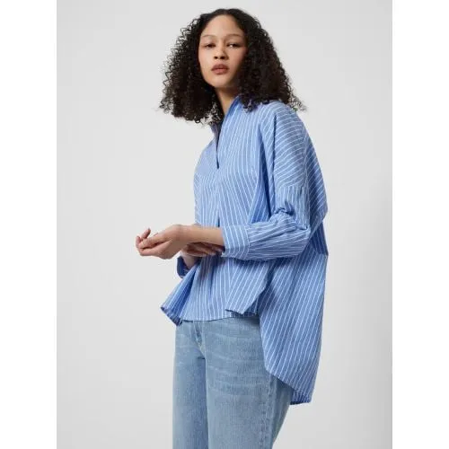 French Connection Womens Blue White Rhodes Stripe Poplin Shirt