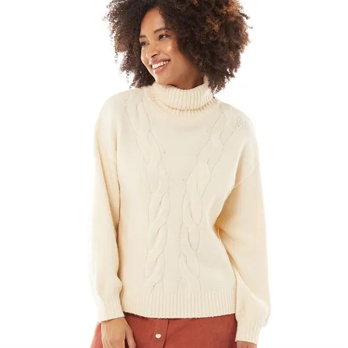 French Connection Womens Cable Knit Roll Neck Jumper Cream