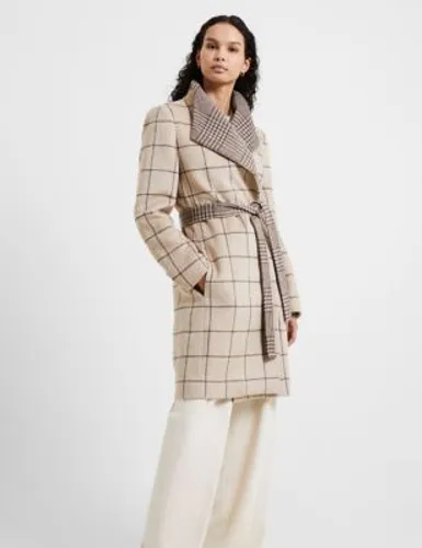 French Connection Womens Checked Longline Trench Coat with Wool - 12 - Tan, Tan