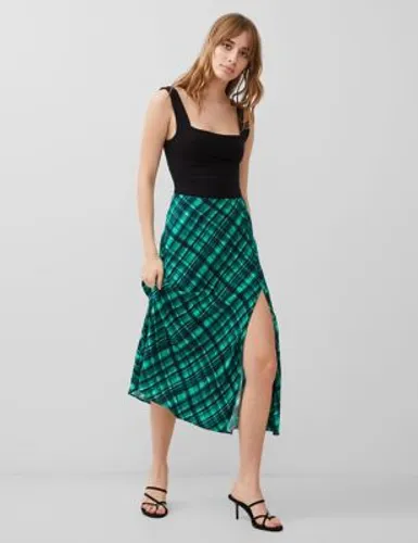 French Connection Womens Checked Midi A-Line Skirt - 6 - Green Mix, Green Mix