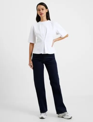 French Connection Womens Cotton Rich Fitted Peplum Top - S - White, White,Blue