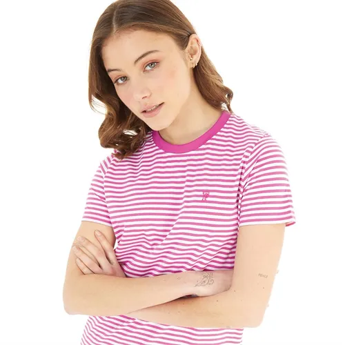French Connection Womens Crew Stripe T-Shirt Wild Rosa/White