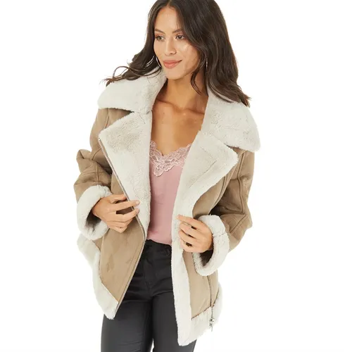 French Connection Womens Faux Aviator Jacket Taupe