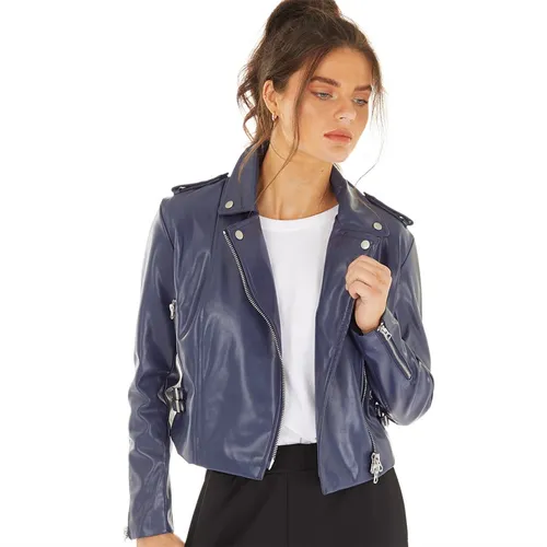 French Connection Womens Faux Biker Jacket Dark Navy