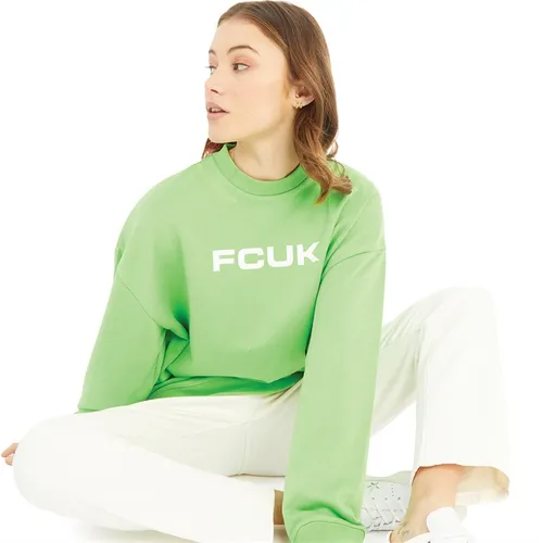 French Connection Womens FCUK Oversized Sweatshirt Poise Green/White
