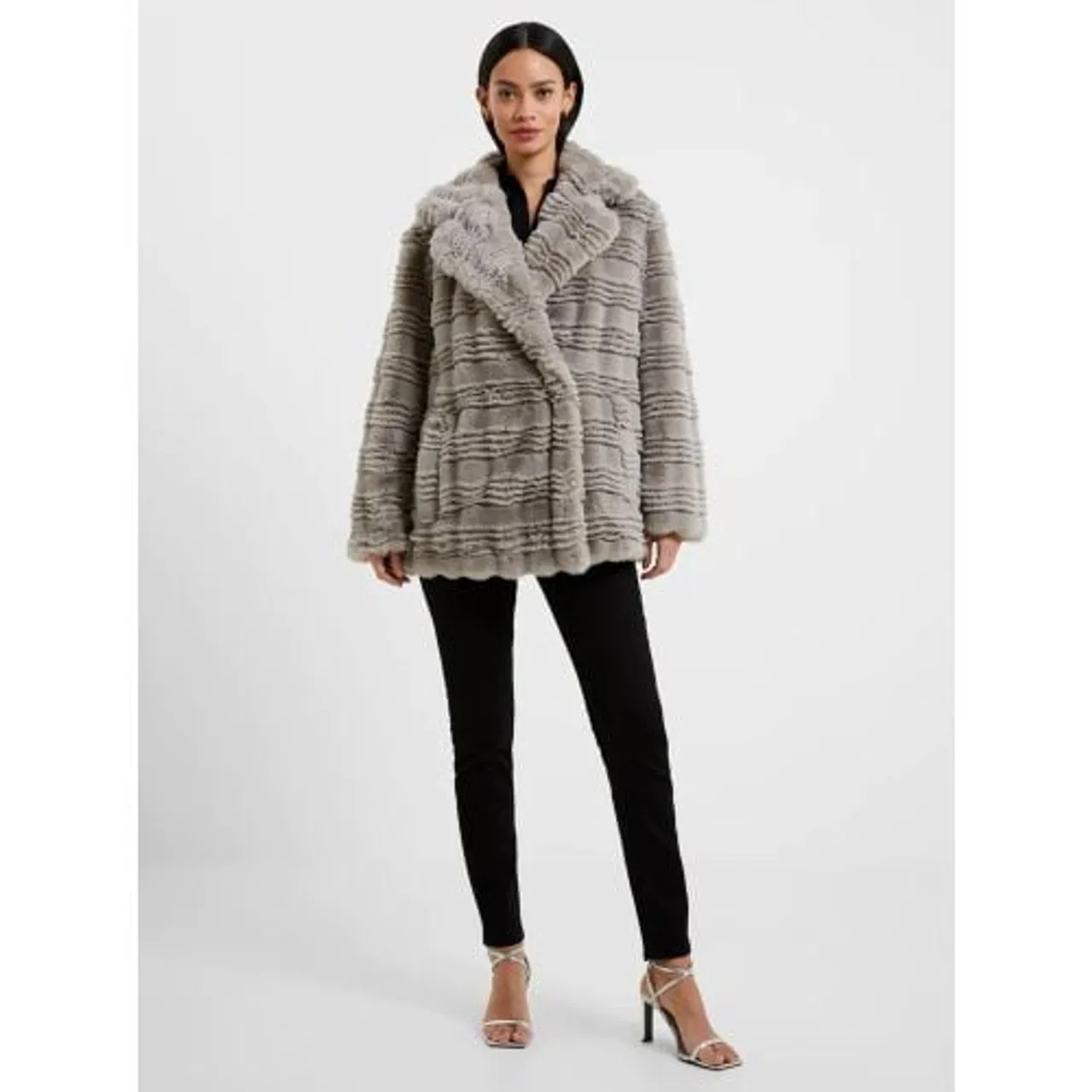 French Connection Womens Grey Daryn Faux Fur Coat