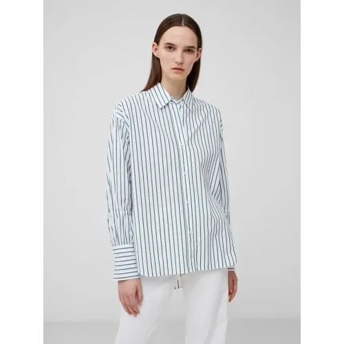French Connection Womens Linen White Forest Green Rhodes Poplin Sleeve Detail Shirt