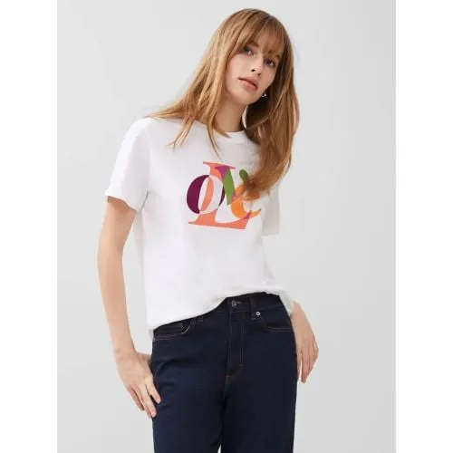 French Connection Womens Linen White Love Graphic T-Shirt