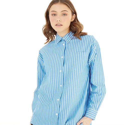 French Connection Womens Long Sleeve Stripe Shirt Bright Blue/White