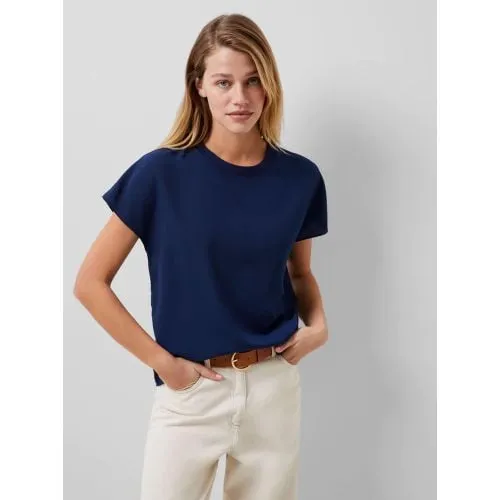 French Connection Womens Midnight Blue Crepe Light Crew Neck Top