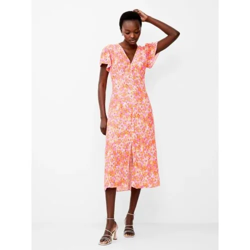 French Connection Womens Persimmon Cass Delphine V-Neck Midi Dress