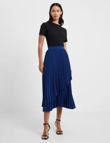 French Connection Womens Pleated Tiered Midi Skirt - 10 - Blue, Blue