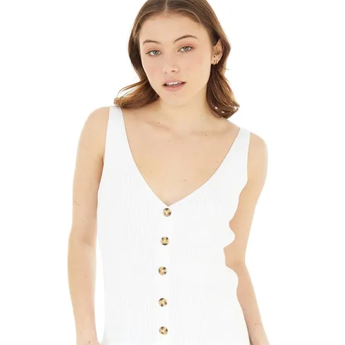 French Connection Womens Rib Button Vest White